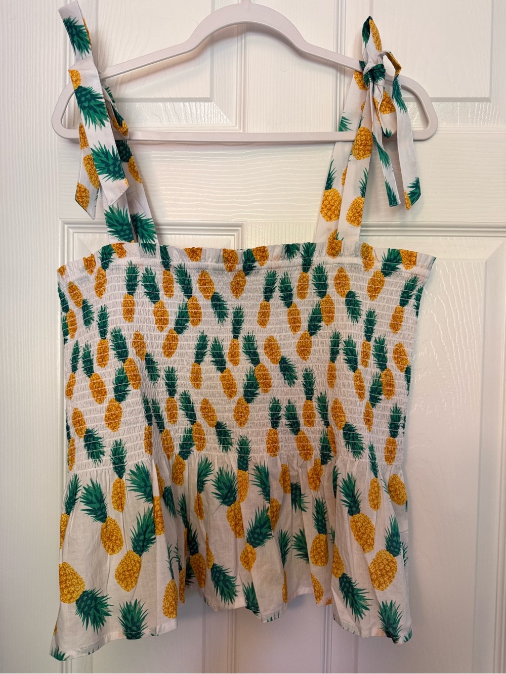 J. Crew NWT White Pineapple Print Smocked Top with Green and Yellow sz XL